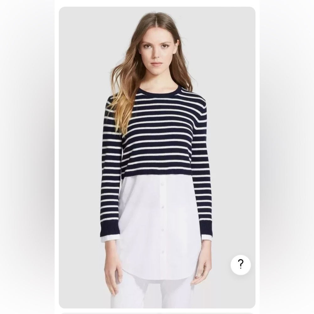 Theory Womens Layered Sweater Shirttail Top Rymalia Cashcotton Nautical Stripe M